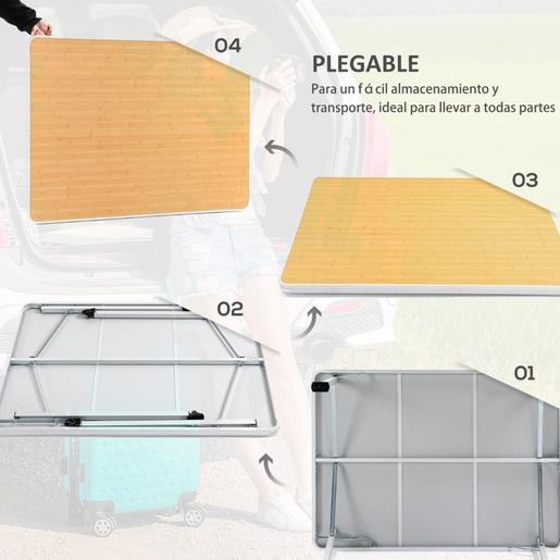 Outsunny - Mesa de campismo dobrável 115x85x75 cm Natural