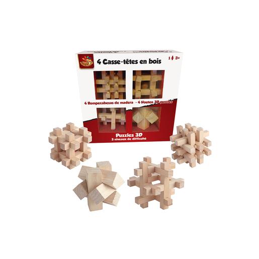 Puzzle 3D - Pack 4 Quebra-cabeças em Madeira, Quebra-cabeças