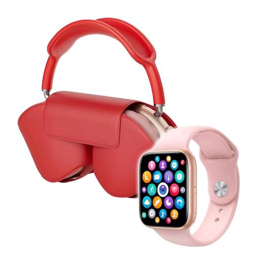Conjunto Smartwatch 9 Max + Auscultadores Pro Cor-de-rosa/Vermelho