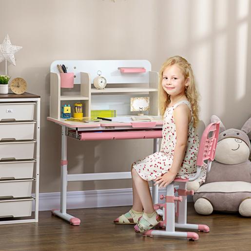 Homcom - Secretária com estante e cadeira com altura ajustável Branco e  Rosa | Mesas e cadeiras de escritório | Loja de brinquedos e videojogos  Online Toysrus