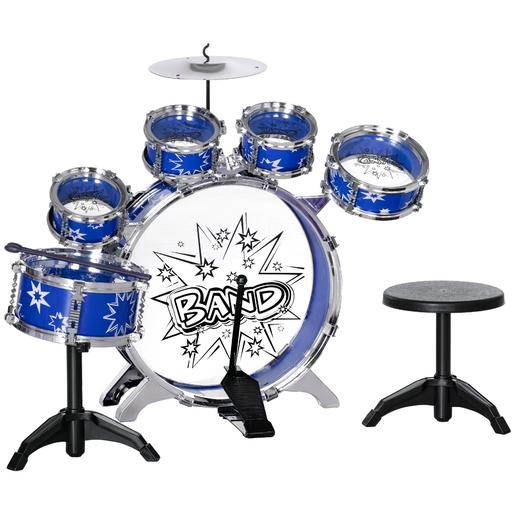 Homcom - Bateria infantil 7 peças com banqueta Azul