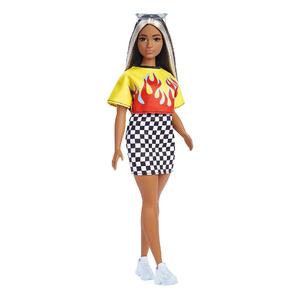 Barbie - Boneca fashionista - Top com chamas e saia de quadros