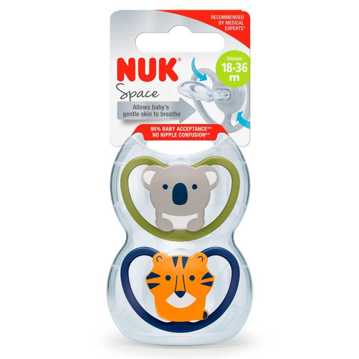 Nuk - Pack 2 chupetas silicone Space Tigre/Koala T3 18-36 meses | Nuk |  Loja de brinquedos e videojogos Online Toysrus